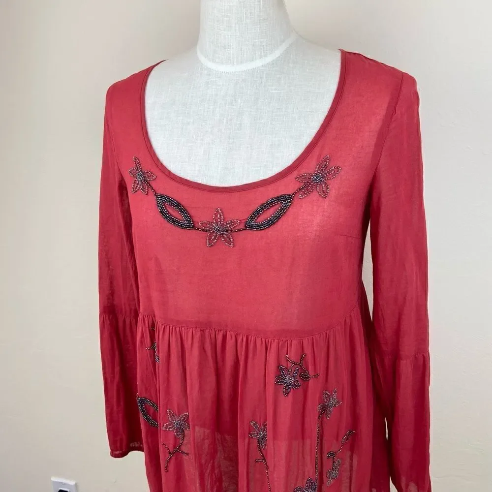 Free People Beaded Peplum Scoop-Neck Top
